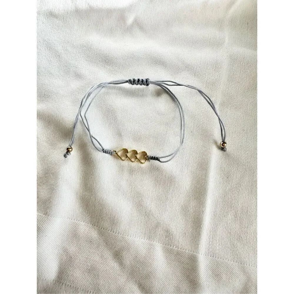 Triple heart gold and grey friendship bracelet